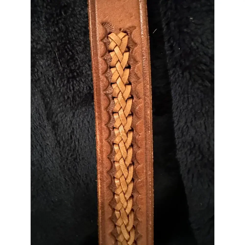 VINTAGE JUSTIN NICKEL SILVER HORSE BUCKLE W/TOOLED LEATHER WESTERN BELT